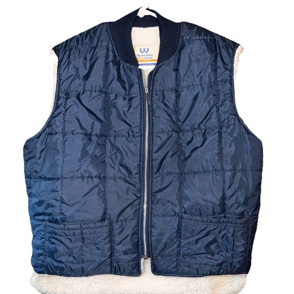 VTG Marks Work Warehouse large Sherpa Lined Vest Nylon Workwear Warm